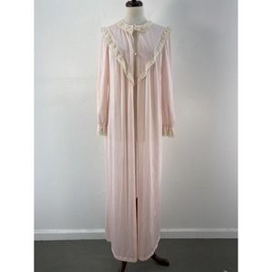 VTG 1960s Movie Star Pink Sleepwear LS Nylon Lounge Robe Slip Dress Womens L